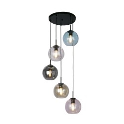 72197-006 Black 5 Light Cluster Pendant with Multicoloured Glasses