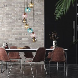 72198-006 Black 8 Light Cluster Pendant with Multicoloured Glasses