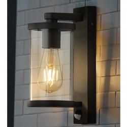 9529-006 Black PIR Wall Lamp with Clear Glass
