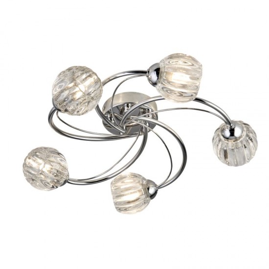9577-006 Chrome 5 Light Ceiling Lamp with Decorative Clear Glasses