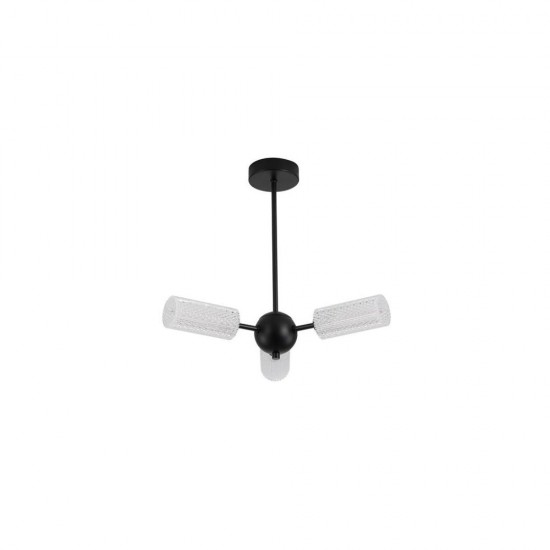 79348-006 Black 3 Light Semi Flush with Decorative Clear Shade