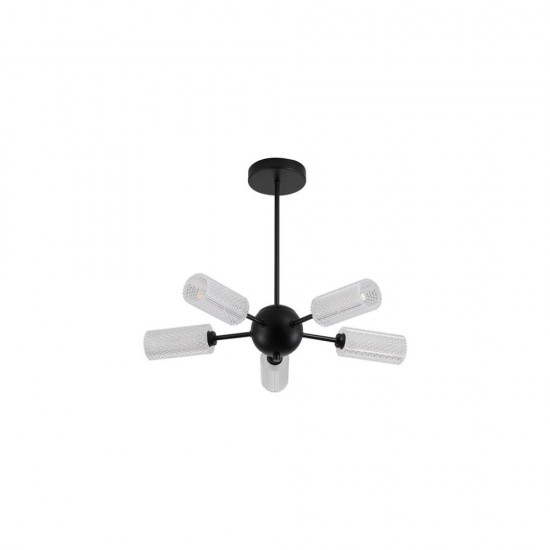 79349-006 Black 5 Light Semi Flush with Decorative Clear Shade