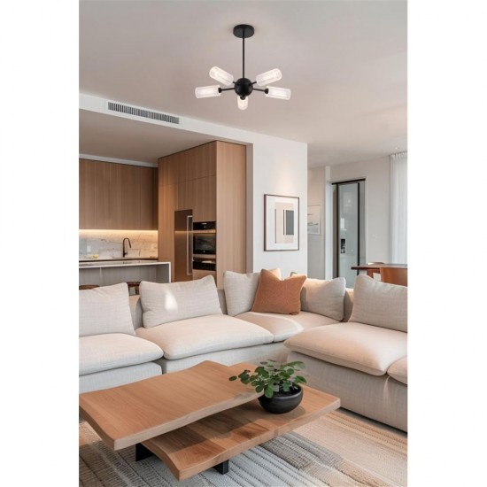 79349-006 Black 5 Light Semi Flush with Decorative Clear Shade