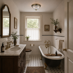 8925-006 Bathroom Antique Brass Flush with Ribbed Glass