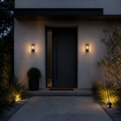 64607-006 Outdoor Clear & Black Lantern Wall Lamp