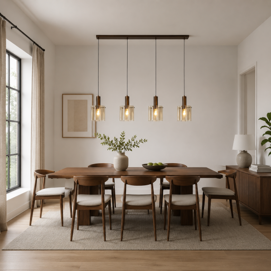 72186-006 Matt Brown 4 Light over Island Fitting with Amber Glasses