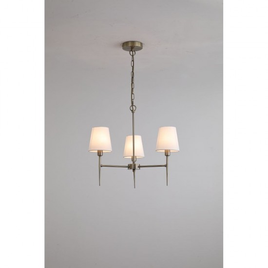 21002-006 Antique Brass 3 Light Centre Fitting with White Shade