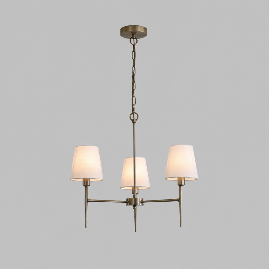 21002-006 Antique Brass 3 Light Centre Fitting with White Shade