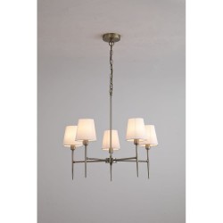 21001-006 Antique Brass 5 Light Centre Fitting with White Shade