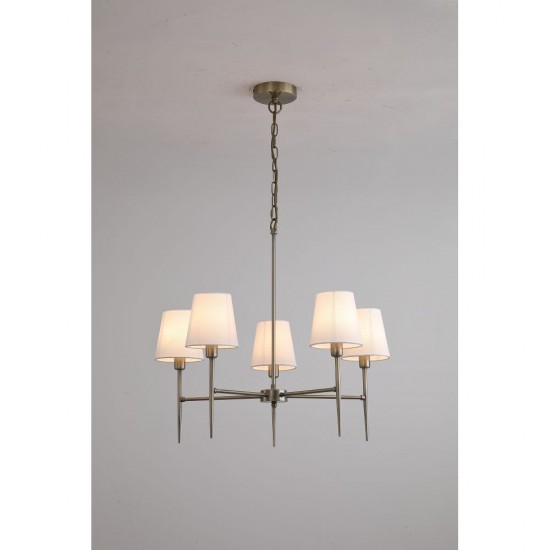 21001-006 Antique Brass 5 Light Centre Fitting with White Shade