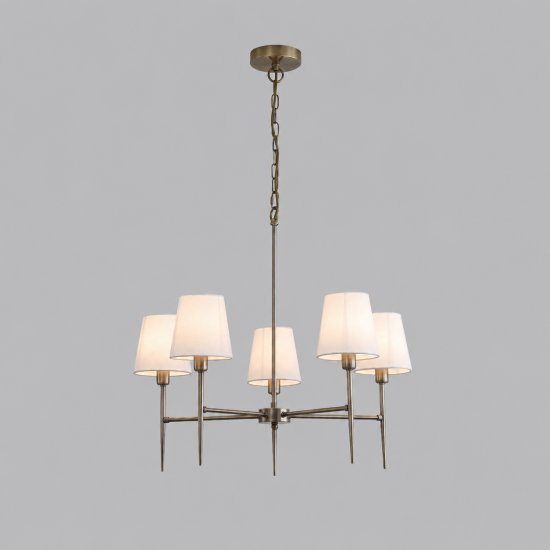 21001-006 Antique Brass 5 Light Centre Fitting with White Shade