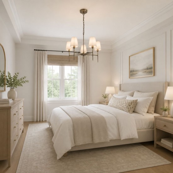 21001-006 Antique Brass 5 Light Centre Fitting with White Shade