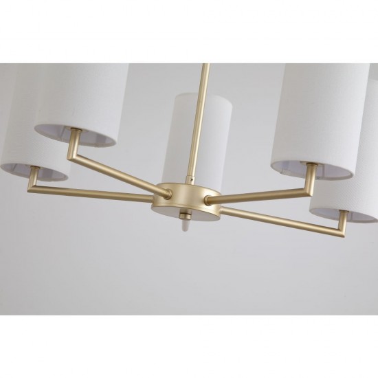 21010-006 Satin Brass 5 Light Centre Fitting with Cream Shade