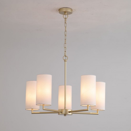 21010-006 Satin Brass 5 Light Centre Fitting with Cream Shade