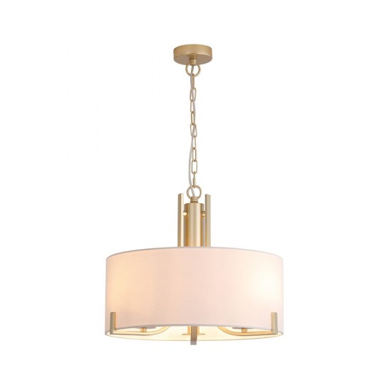 21111-006 Satin Brass 3 Light Pendant with Cream Shade