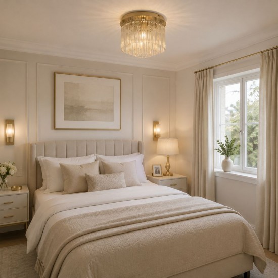 79186-006 Matt Gold 5 Light Flush with Champagne Rods
