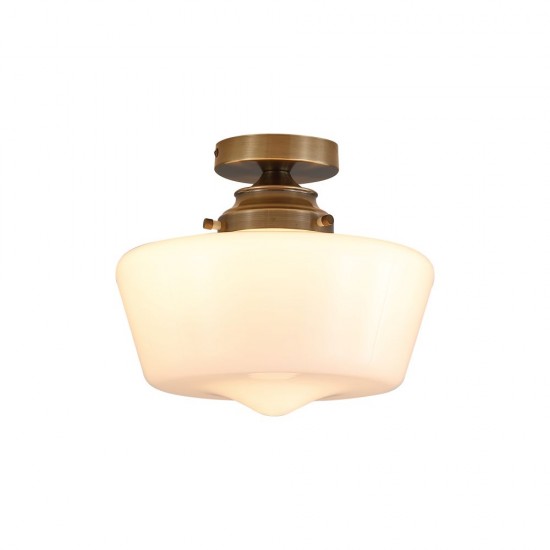 55203-006 Antique Brass Flush with White Glass IP44
