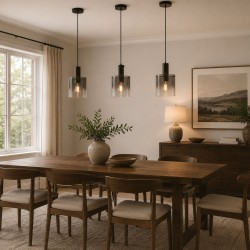 72181-006 Matt Black Pendant with Smoked Ombre Glass