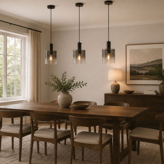 72181-006 Matt Black Pendant with Smoked Ombre Glass