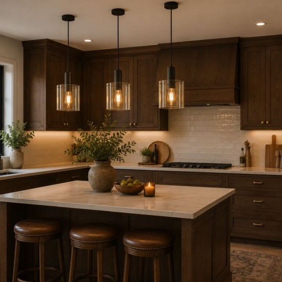 72182-006 Matt Brown Pendant with Amber Glass