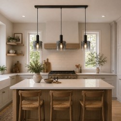 8280-006 Matt Black 3 Light over Island Fitting with Smoked Ombre Glass