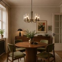21288-006 Antique Brass 5 Light Centre Fitting with Ribbed Clear Glass