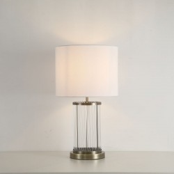Nice TLAB - Antique Brass Table Lamp with Clear Glass Rods & White Shade Nice TLAB - Antique Brass Table Lamp with Clear Glass Rods & White Shade