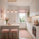 Satin Brass 3 Light over Island Fitting with Pink Ribbed Small Glass