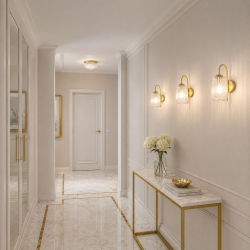 Satin Brass Wall Lamp with Clear Ribbed Glass