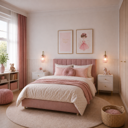Satin Brass Wall Lamp with Pink Ribbed Glass