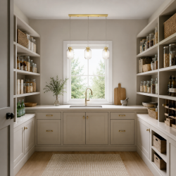 Satin Brass 3 Light over Island Fitting with Clear Ribbed Small Glass