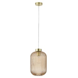 Satin Brass Pendant with Amber Ribbed Glass ∅ 20 cm Satin Brass Pendant with Amber Ribbed Glass ∅ 20 cm