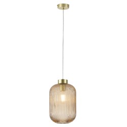 Satin Brass Pendant with Amber Ribbed Glass ∅ 20 cm Satin Brass Pendant with Amber Ribbed Glass ∅ 20 cm