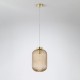 Satin Brass Pendant with Amber Ribbed Glass ∅ 20 cm