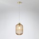 Satin Brass Pendant with Amber Ribbed Glass ∅ 20 cm