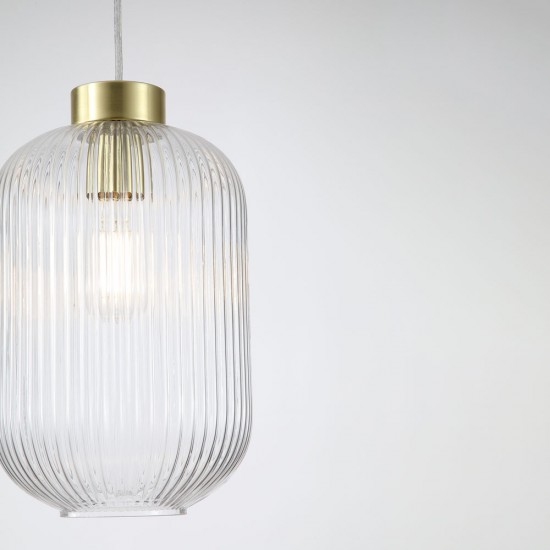 Satin Brass Pendant with Clear Ribbed Glass ∅ 20 cm
