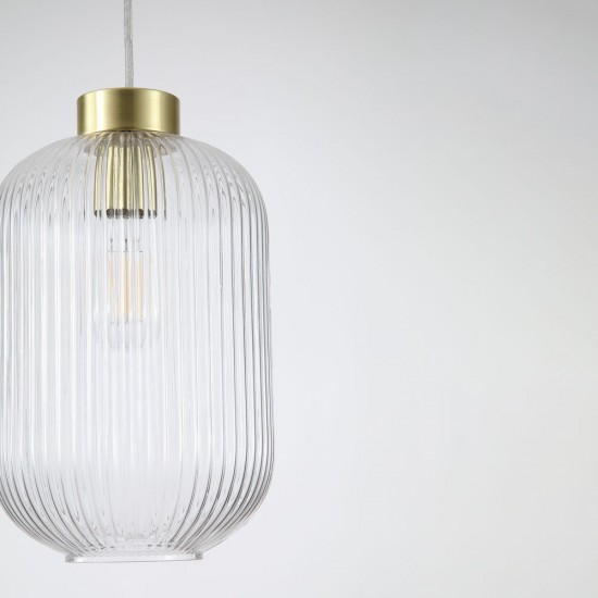Satin Brass Pendant with Clear Ribbed Glass ∅ 20 cm