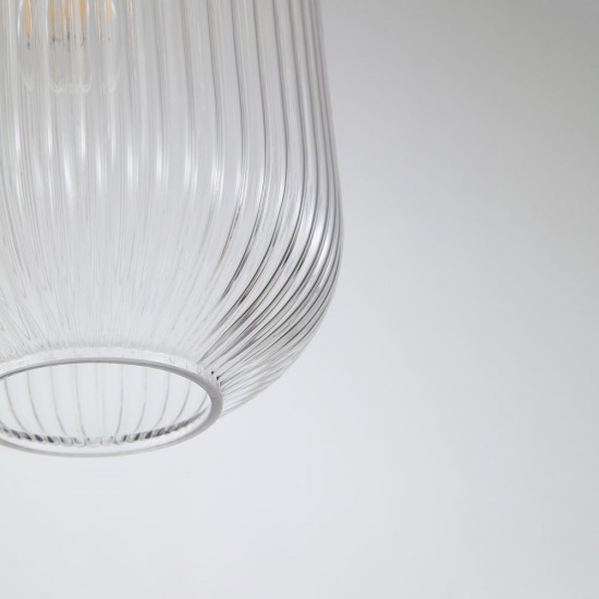 Satin Brass Pendant with Clear Ribbed Glass ∅ 20 cm