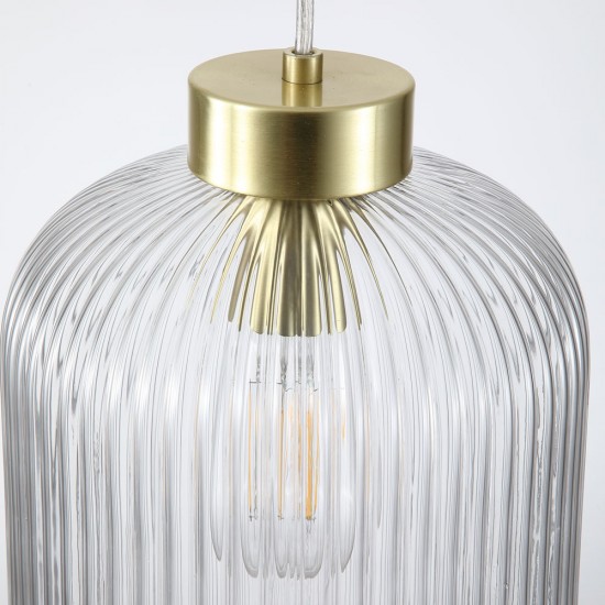 Satin Brass Pendant with Clear Ribbed Glass ∅ 20 cm