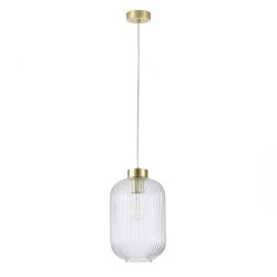 Satin Brass Pendant with Clear Ribbed Glass ∅ 20 cm Satin Brass Pendant with Clear Ribbed Glass ∅ 20 cm
