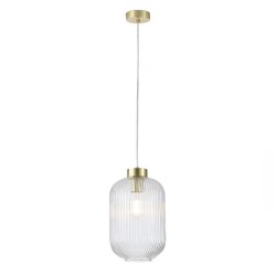 Satin Brass Pendant with Clear Ribbed Glass ∅ 20 cm