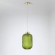Satin Brass Pendant with Green Ribbed Glass ∅ 20 cm