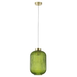 Satin Brass Pendant with Green Ribbed Glass ∅ 20 cm Satin Brass Pendant with Green Ribbed Glass ∅ 20 cm