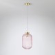 Satin Brass Pendant with Pink Ribbed Glass ∅ 20 cm