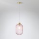 Satin Brass Pendant with Pink Ribbed Glass ∅ 20 cm