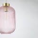 Satin Brass Pendant with Pink Ribbed Glass ∅ 20 cm