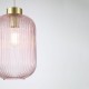 Satin Brass Pendant with Pink Ribbed Glass ∅ 20 cm