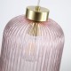 Satin Brass Pendant with Pink Ribbed Glass ∅ 20 cm