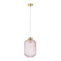 Satin Brass Pendant with Pink Ribbed Glass ∅ 20 cm Satin Brass Pendant with Pink Ribbed Glass ∅ 20 cm