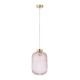 Satin Brass Pendant with Pink Ribbed Glass ∅ 20 cm
